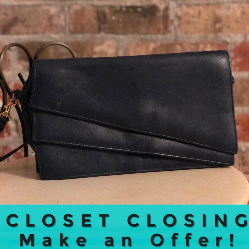 navy blue asymmetrical clutch purse